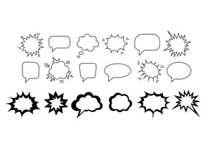 set of speech bubbles. Retro comic speech bubble set with black halftone shadow. Vintage design, pop art style