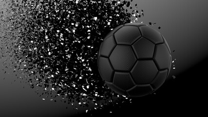 Fototapeta premium Soccer ball with Particles under Black Background. 3D sketch design and illustration. 3D high quality rendering. 