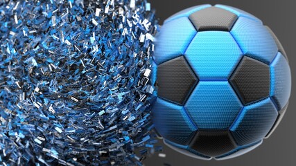 Naklejka premium Soccer ball with Particles under Black Background. 3D sketch design and illustration. 3D high quality rendering. 