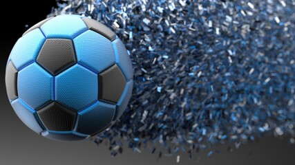 Naklejka premium Soccer ball with Particles under Black Background. 3D sketch design and illustration. 3D high quality rendering. 