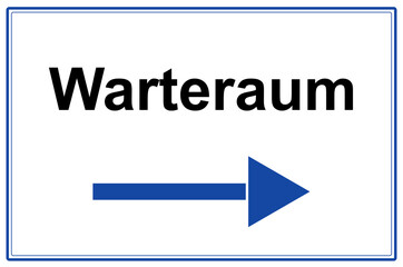 Warteraum Schild weiß mit Pfeil nach rechts,
Vektor Illustration Hintergrund
