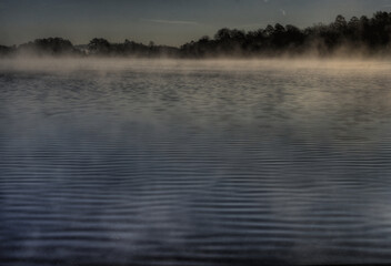 A foggy lake on a gloomy day in Arkansa