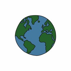 Earth doodle icon, vector color line illustration
