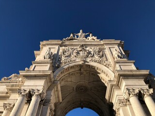 Greek and Roman statues in Lisbon Arcos da Rua Augusta classic Portugal Downtown