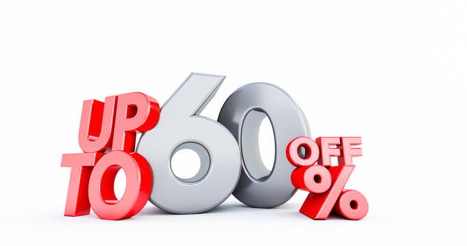 red 60% Number isolated on white background . 60 sixty percent sale. Black friday idea. up to 60%. 3D render