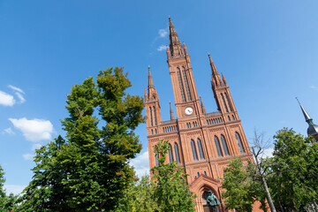 Fototapeta premium Old red brick Market church building called Marktkirche of Wiesbaden