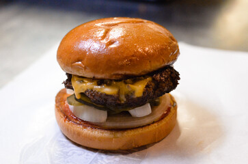 diner cheeseburger with onions