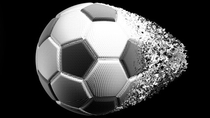 Crash Soccer ball with Particles. 3D illustration. 3D CG. 3D high quality rendering.