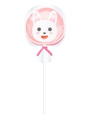 袋入りのかわいい笑顔のウサギの棒キャンディー
