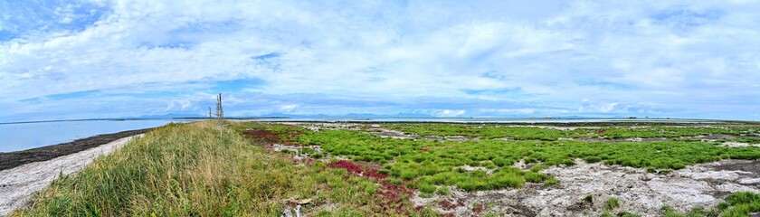 Fototapeta premium トドワラで見た野付半島の晩秋のパノラマ情景＠北海道