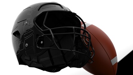 Naklejka premium American football helmet and ball. 3D illustration. 3D high quality rendering.