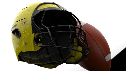 Naklejka premium American football helmet and ball. 3D illustration. 3D high quality rendering.