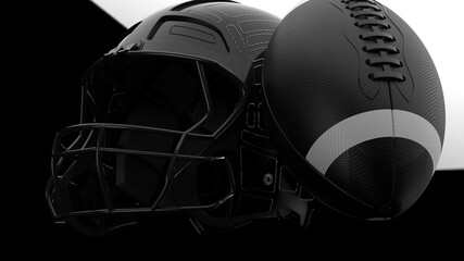 American football helmet and ball. 3D illustration. 3D high quality rendering. © DRN Studio