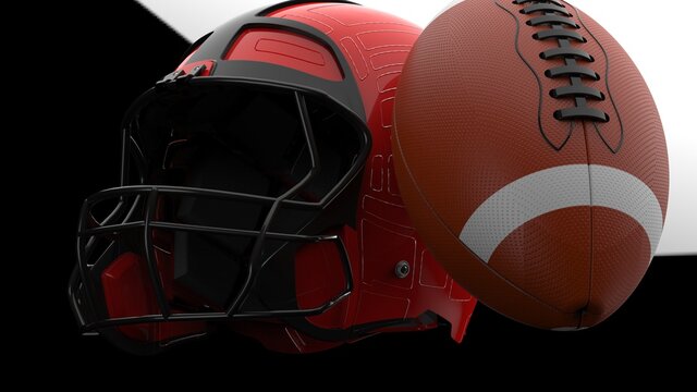 American football helmet and ball. 3D illustration. 3D high quality rendering.