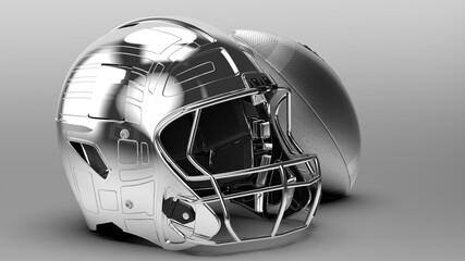 Fototapeta premium American football helmet and ball. 3D illustration. 3D high quality rendering.