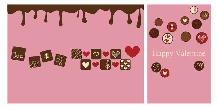 Valentine Concept. Decorative Chocolate icons illustration. Valentine decoration for Cards, Invitations, web and graphic design. Vector illustration.バレンタインイラスト、バレンタイン背景、チョコレートイラスト、バレンタインチョコ