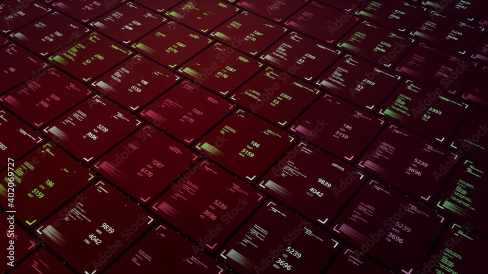 Aufkleber digital computer data collection, interface with many rows of cells moving in the opposite direction