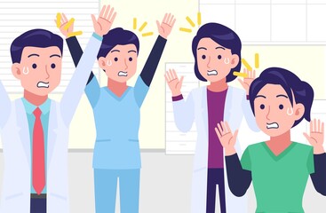 Young and healthy healthcare professionals with background