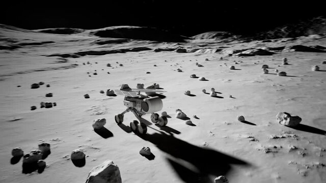 Planetary rover heading to cosmic base. Formation of a space base at the moon.