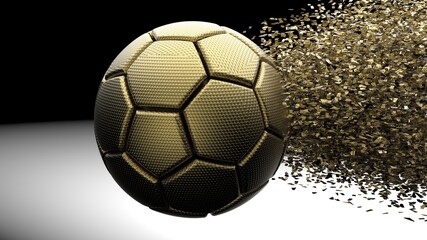 Soccer ball with Particles under Black Background. 3D sketch design and illustration. 3D CG. 3D high quality rendering.	
