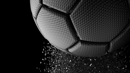 Soccer ball with Particles under Black Background. 3D sketch design and illustration. 3D CG. 3D high quality rendering.	
