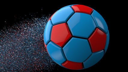 Fototapeta premium Soccer ball with Particles under Black Background. 3D sketch design and illustration. 3D CG. 3D high quality rendering. 