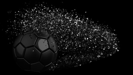 Naklejka premium Soccer ball with Particles under Black Background. 3D sketch design and illustration. 3D CG. 3D high quality rendering. 