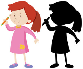 Girl holding pencil and its silhouette