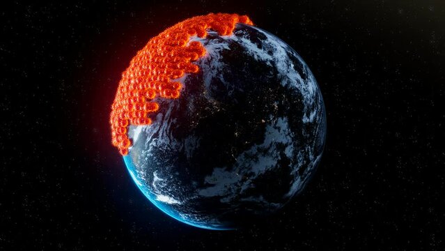 Viruses cells multiplying over the planet Earth.  Global issues with coronavirus