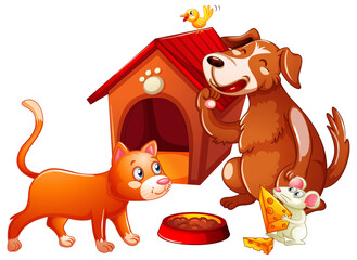 Obraz na płótnie Canvas Doghouse with pet animal cartoon character on white background