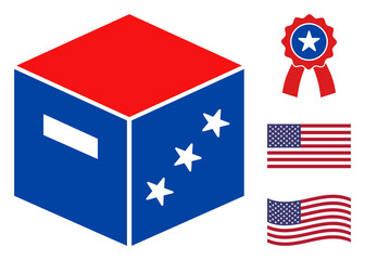 Goods parcel icon in blue and red colors with stars. Goods parcel illustration style uses American official colors of Democratic and Republican political parties, and star shapes.