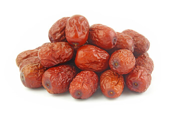 Heap of red dates or jujube isolated on white background