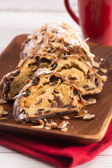 A Traditional Stollen with Fruit and Almond Paste topped with Almonds