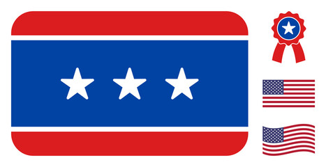 Access card icon in blue and red colors with stars. Access card illustration style uses American official colors of Democratic and Republican political parties, and star shapes.