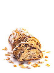 A Traditional Stollen with Fruit and Almond Paste topped with Almonds