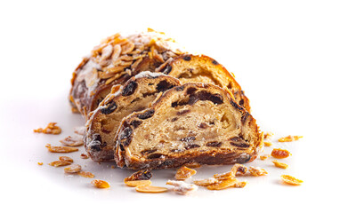 A Traditional Stollen with Fruit and Almond Paste topped with Almonds