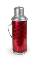 Vintage style of thermos bottle isolated on white background - obrazy, fototapety, plakaty