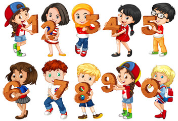 Obraz na płótnie Canvas Set of different children holding math number