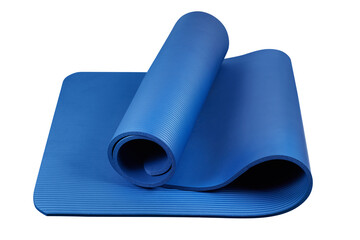 Blue yoga mat isolated on white background