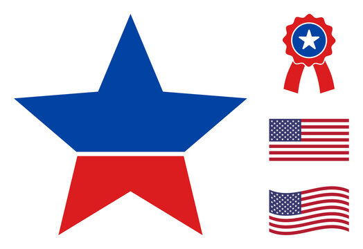 Star icon in blue and red colors with stars. Star illustration style uses American official colors of Democratic and Republican political parties, and star shapes. Simple star vector sign,