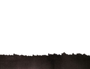 Torn edge of black paper on white blank background.