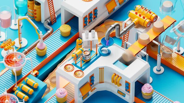 Cupcakes preparation. Concept of the bakery production process. Pastries factory