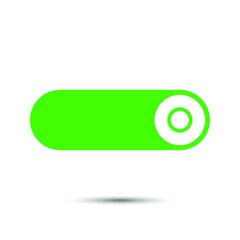 Obraz premium On Off switch slider style power buttons with green button background, The On buttons are enclosed in green and white circle with shadow 