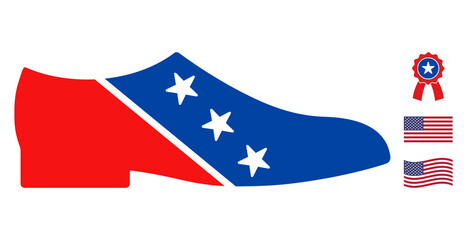 Man shoe icon in blue and red colors with stars. Man shoe illustration style uses American official colors of Democratic and Republican political parties, and star shapes. Simple man shoe vector sign,