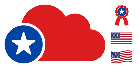 Cloud icon in blue and red colors with stars. Cloud illustration style uses American official colors of Democratic and Republican political parties, and star shapes. Simple cloud vector sign,