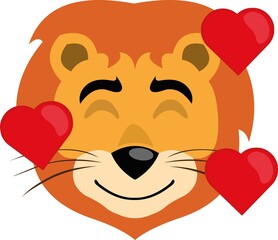 Vector illustration of emoticon of the face of a lion in love