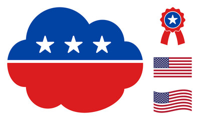 Cloud icon in blue and red colors with stars. Cloud illustration style uses American official colors of Democratic and Republican political parties, and star shapes. Simple cloud vector sign,