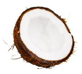coconut half side view isolated on white background