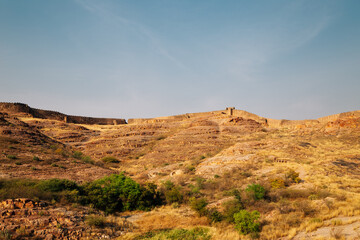 Fortress wall on the hill in Jodhpur, India