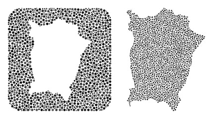 Map of Penang Island mosaic designed with round items and hole. Vector map of Penang Island mosaic of round dots in various sizes and grey color tints. Designed for abstract applications.